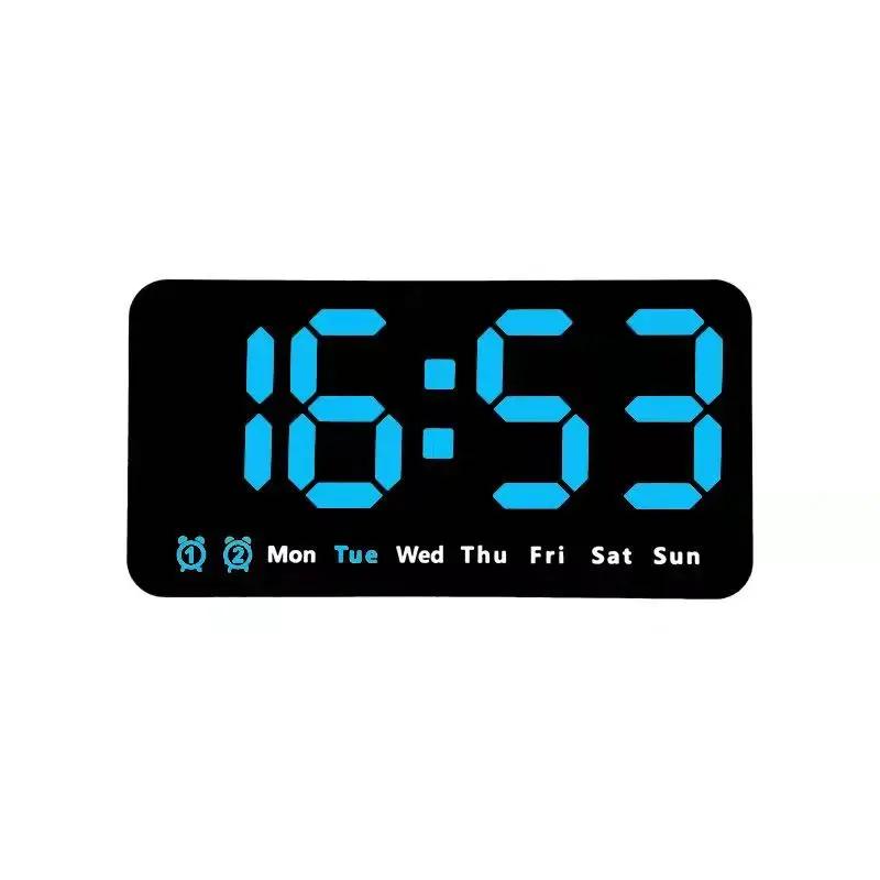Ses Kontrollü Büyük Dijital Duvar Saati Sıcaklık Tarih Hafta DST Erteleme Masa Saati 12/24H Çift Alarm Duvara Monte LED Saat