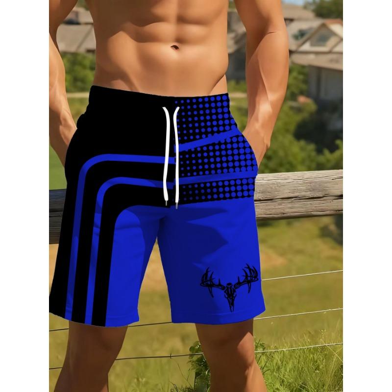 

Men s striped 3D printed beach shorts - lightweight polyester fiber drawstring waist swimsuit S