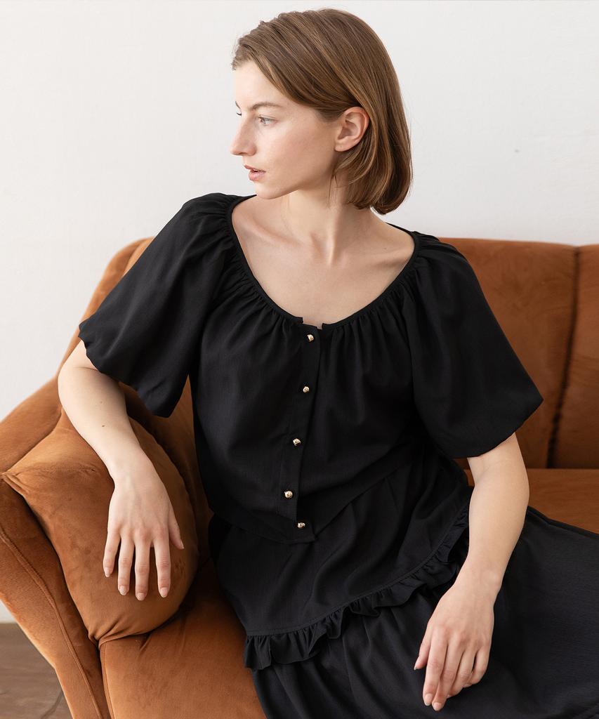 JMARKNEWYORK Balloon Sleeve Crop Blouse - Black