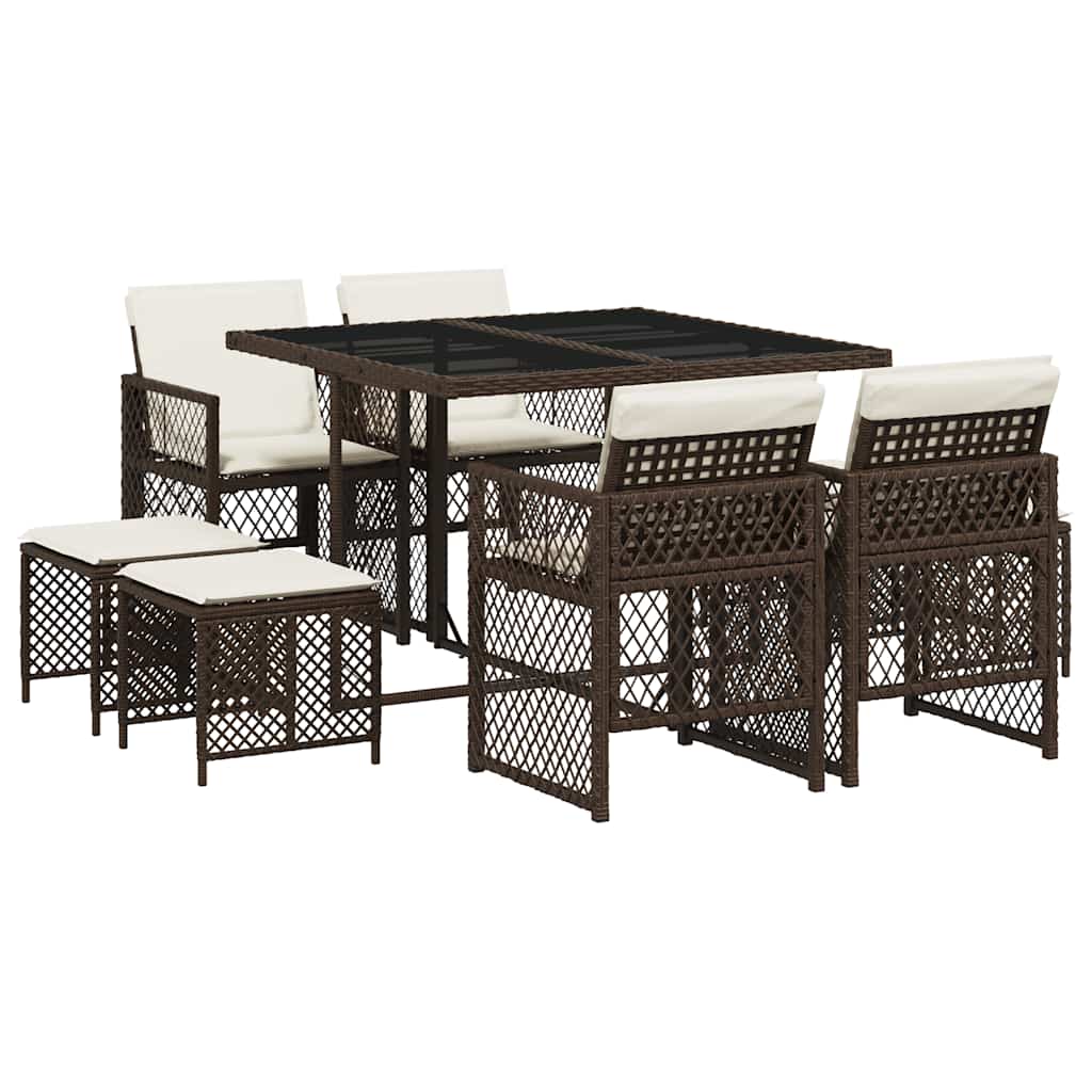 Vidaxl 9-Cz. Garden Furniture Set With Cushions, Brown, PE Rattan
