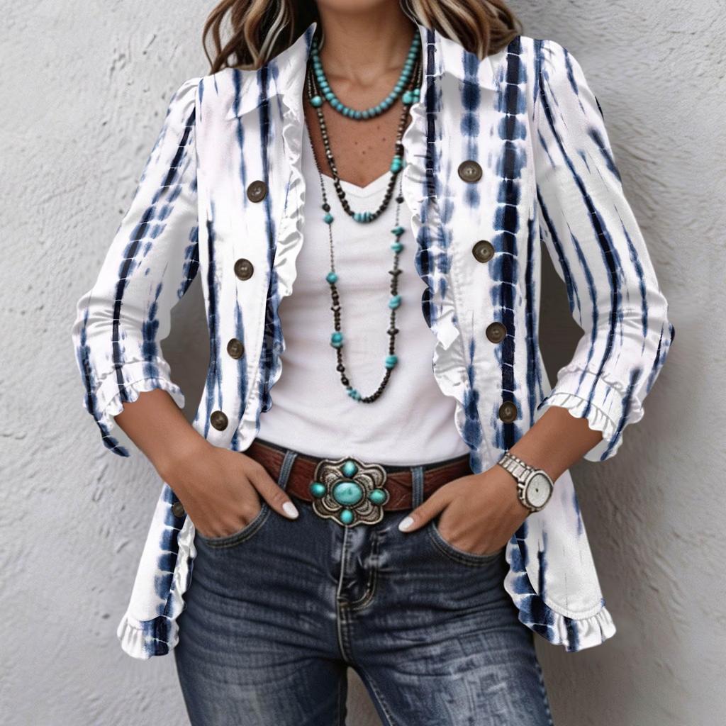 Women's Fashion Floral Print Long Sleeve Ruffle Button Down Blouse for Casual Wear