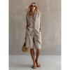 Summer New Style Fashionable Casual Two-piece Women's Single-button Sleeveless Shirt Set