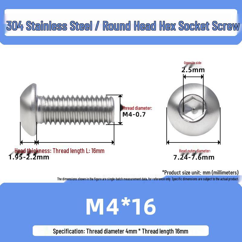 304 Stainless Steel Mushroom Head Hexagon Screw M2-M6