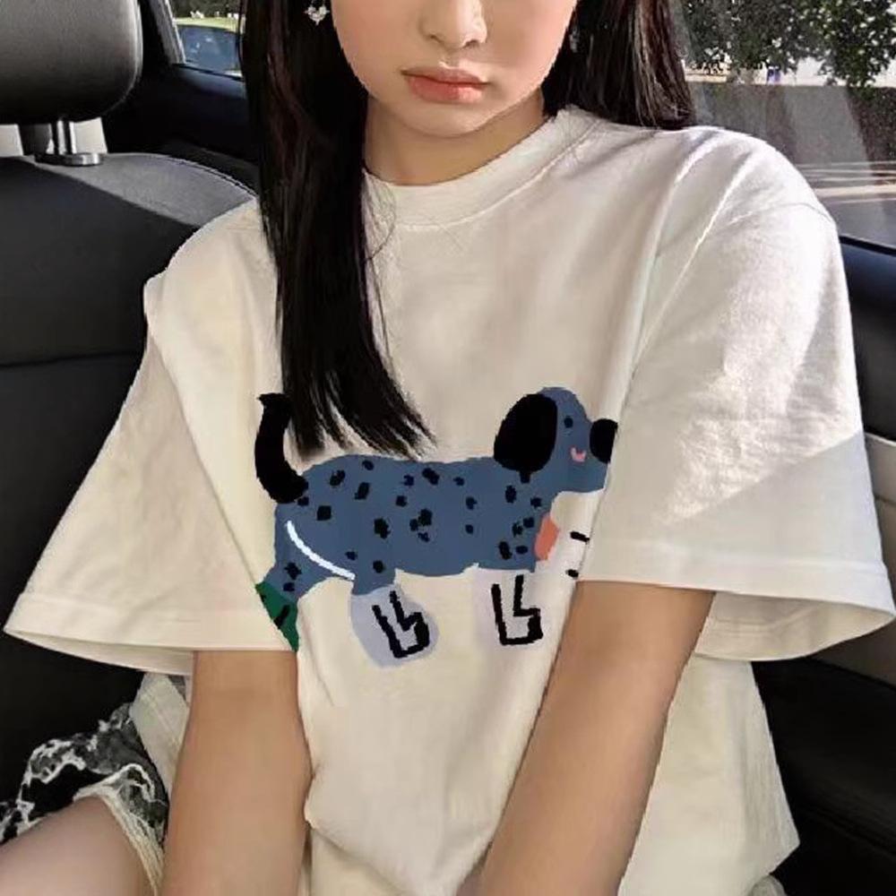 Summer new cartoon dog print design short-sleeved T-shirt women's casual loose and cute versatile bottoming top