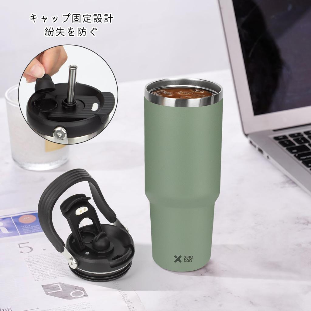 SKIASE Tumbler with 600ml Water Vacuum Keeps Hot or Wide Direct with Green Straw, Bottle, Insulated, Cold, Mouth, Drinking, Lid, Handle, Portable,