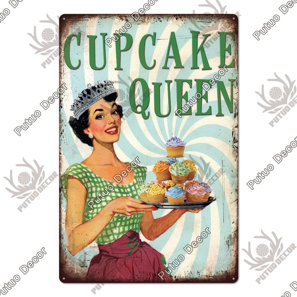 Putuo Decor Donuts Dessert Vintage Plaque Metal Plate Tin Sign Wall Art Decor Retro Poster for Kitchen Cafe Home Iron Painting