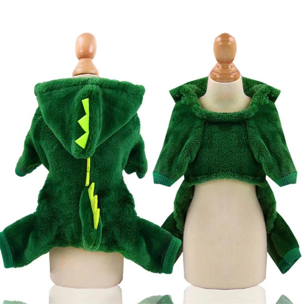 Vêtements d'Halloween pour petits chiens, costume de dinosaure amusant, manteau d'hiver chaud pour chat, pull à capuche en polaire