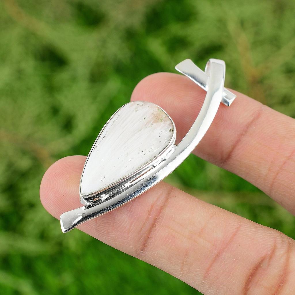 Daughters Day Sale Pear Scolecite Stone Wedding Wife Pendant 925 Sterling Silver