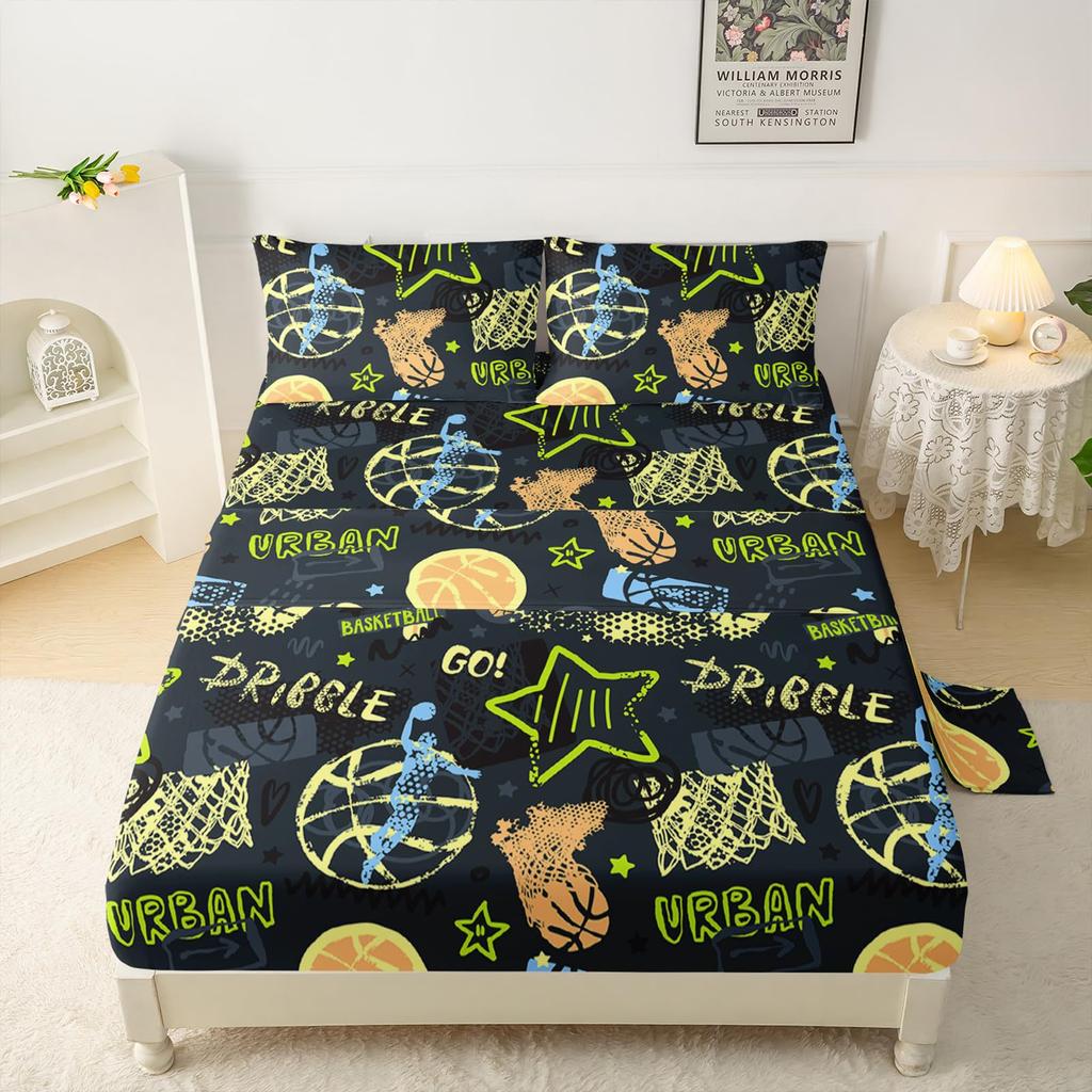 Ice Hockey Player Pattern Sheet Four Piece Bedding Set Bedroom Room Dormitory Bedding Decoration