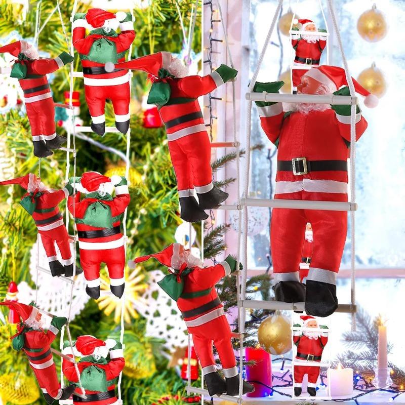 Santa Claus Climbing On Rope Ladder Christmas Ornament for Christmas Tree Party Home Door Wall Decoration 25CM