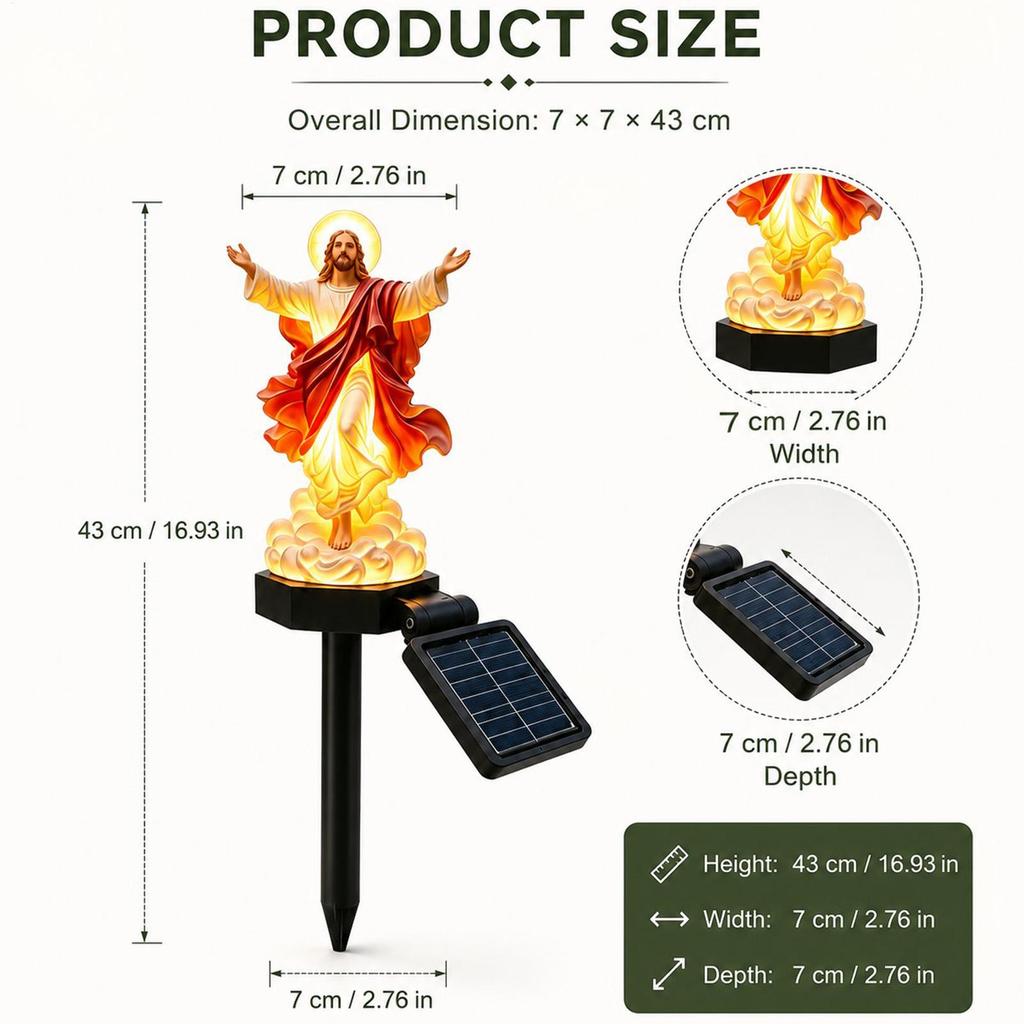 Solar Jesus Statue Resin LED Waterproof Sculpture with Stake Resin Christian Figurine with LED Light for Yard Patio Deck Porch