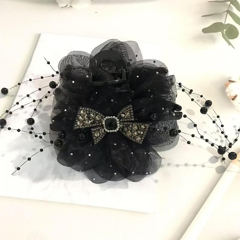

Элегантная сетчатая пионовая цветок бант кисточка заколка для волос женщины хвостик шпилька головной убор аксессуары