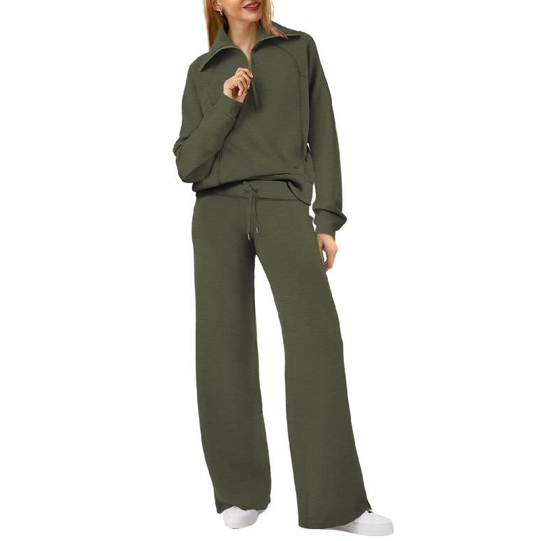 Autumn Fashion Casual Sports Set: Zippered Long-Sleeve Women's Sweatshirt and Wide-Leg Pants Two-Piece Set