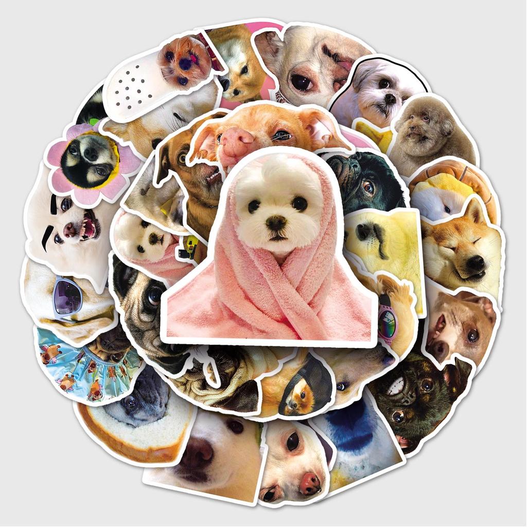 50 Cute Dog Emoji Stickers for Journals, Water Bottles, & Suitcases - Internet-Inspired Graffiti Design