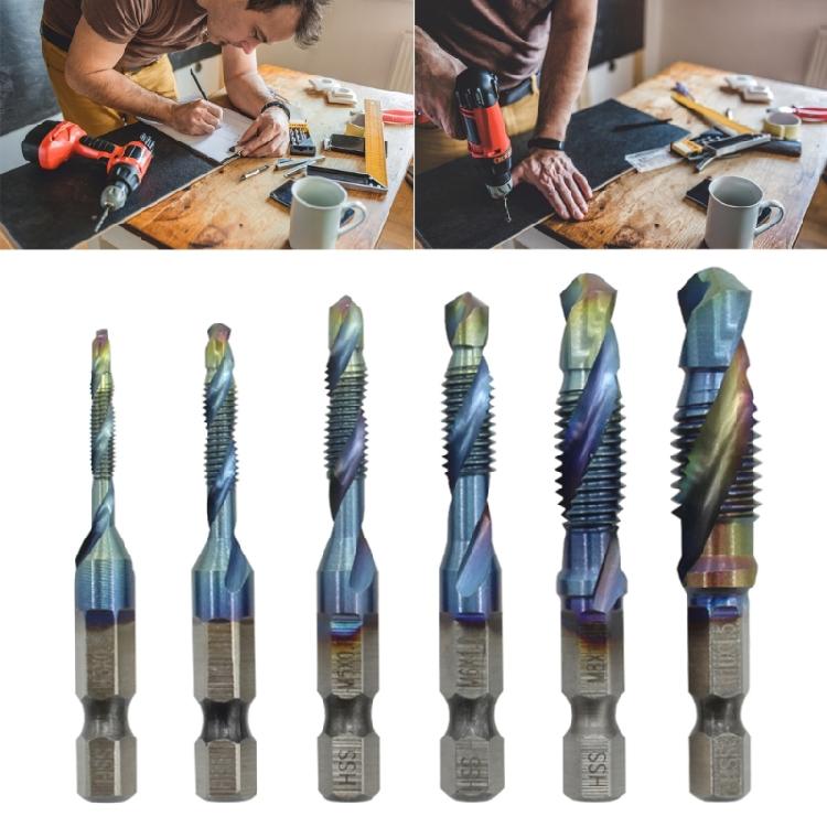 Thread Tap 6Pcs Tap Drill Bit Set Metric Hex Shank Screw Tap Tool Set 1/4" Hex