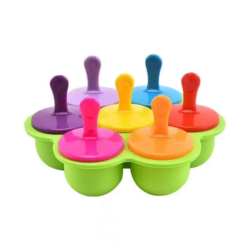 

7 Holes Ice Cream Mold Children s Popsicle Mold Food Supplement Box Silicone Ice Tray Ice Lolly Mold Fruit Shake Accessories зелёный