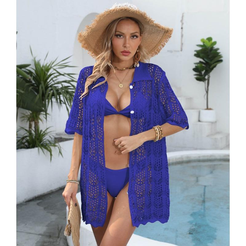 Women's Plus Size Beach Holiday Sunblock Hollow Woven Bikini Cover Up