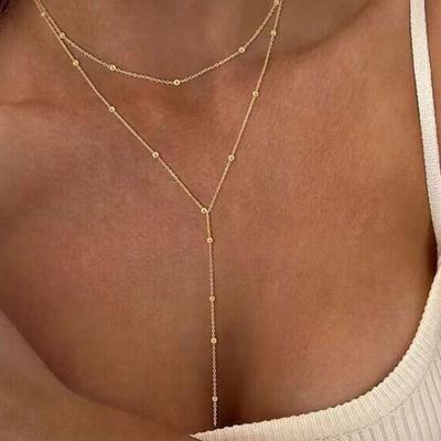 Schickes mehrschichtiges langes Metall-Quastenketten-Halsband