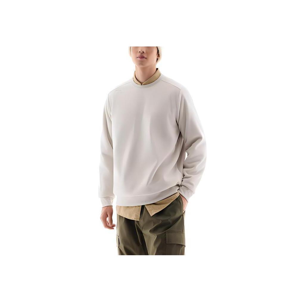 Anta Training Series Solid Color Crew Neck Pullover Casual Long Sleeve Sweatshirt Men Sweatshirt Malt-Gray 952447704-1