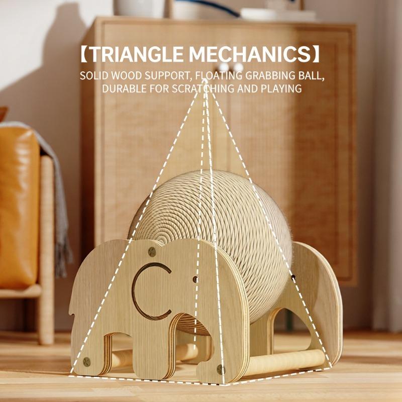 Cat Scratching Board Solid Wood Stable Scratch-resistant Hemp Rope Suspended Ball Cat Claw Sharpening Silent Entertainment Toy