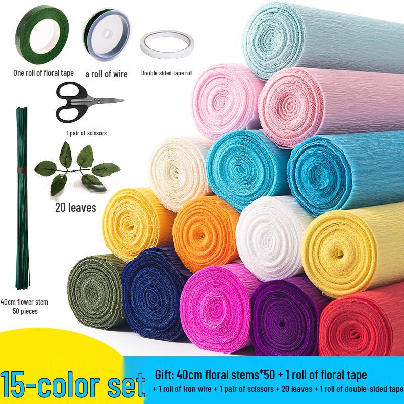 Packung dickes grünes Krepppapier für handgefertigte 3D-Blumen, ideal für Bastelarbeiten in Grundschule und Kindergarten