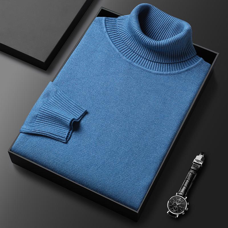 Men's Winter High Neck Knitted Sweater - Thick Warm Pullover for Middle-Aged and Young Adults