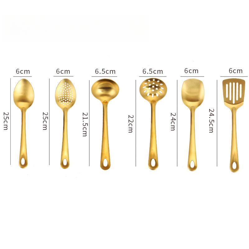 Nerūdijančio plieno virtuvės rinkinys, virimo mentelė, korėjietiškas auksinis sriubos šaukštas, koštuvas, puodo šaukštas, didmeninė prekyba, namų ūkio idėjos, įrankis