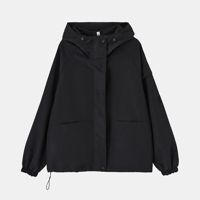 

Женская свободная однотонная куртка с капюшоном и застежкой-молнией, с длинным рукавом, с защитой от солнца XL чёрный