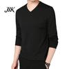 Spring Top Men Fall V Neck Long Sleeves Pure Color Autumn Clothes Slim Fit Thin Pullover T-shirt Daily Wear Sport Homewear