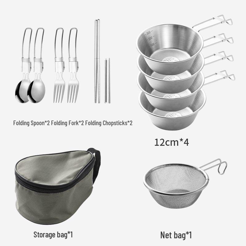 A1R Stainless Steel Camping Set: Portable Snow Cup & Folding Bowl for Outdoor Picnic & Mountaineering