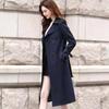 Autumn Winter Women Turn-down Collar Double Breasted Trench Office Lady Solid Long Trench with Belt