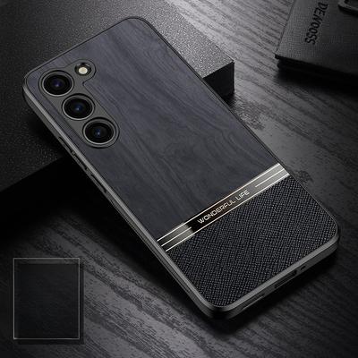 Suitable for Samsung S23 Mobile Phone Case New S22 Wood Grain Plain Leather S24 Ultra Business S21 Lens Full Inclusive Anti Fall