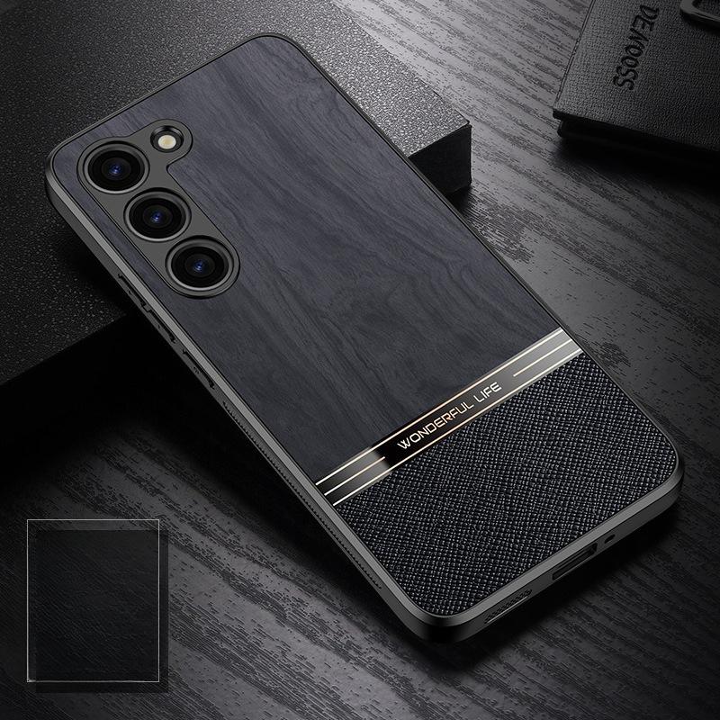 

Подходит для чехла для мобильного телефона Samsung S23 Новый S22 Под дерево Однотонная кожа S24 Ultra Бизнес S21 Полная защита объектива от падений Samsung Galaxy S22
