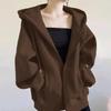 Autumn Winter Women's Fleece Sweatshirt Thickened Hooded Zip-up Loose Sweatshirt