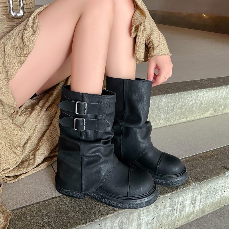 Niche retro buckle thick-soled short Martin boots women's autumn and winter new thin black fashion boots