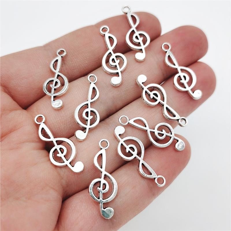 15pcs 26x10mm Antique Silver Color Musical Note Charms Pendants for Handmade DIY Necklace Bracelets Jewelry Making