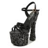 Fashion Sexy 14/18CM Super High Heel Sandals for Women's Dancing Shoes Ankle Strap Crystal Platform Nighclub Dress Sandals Size 34-43