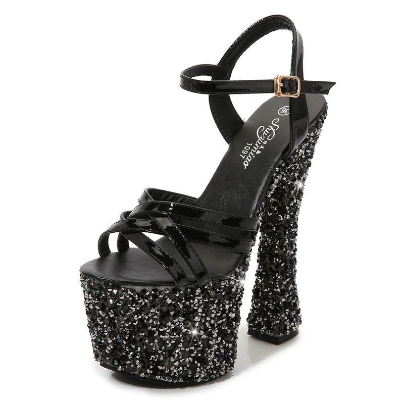 Fashion Sexy 14/18CM Super High Heel Sandals for Women's Dancing Shoes Ankle Strap Crystal Platform Nighclub Dress Sandals Size 34-43