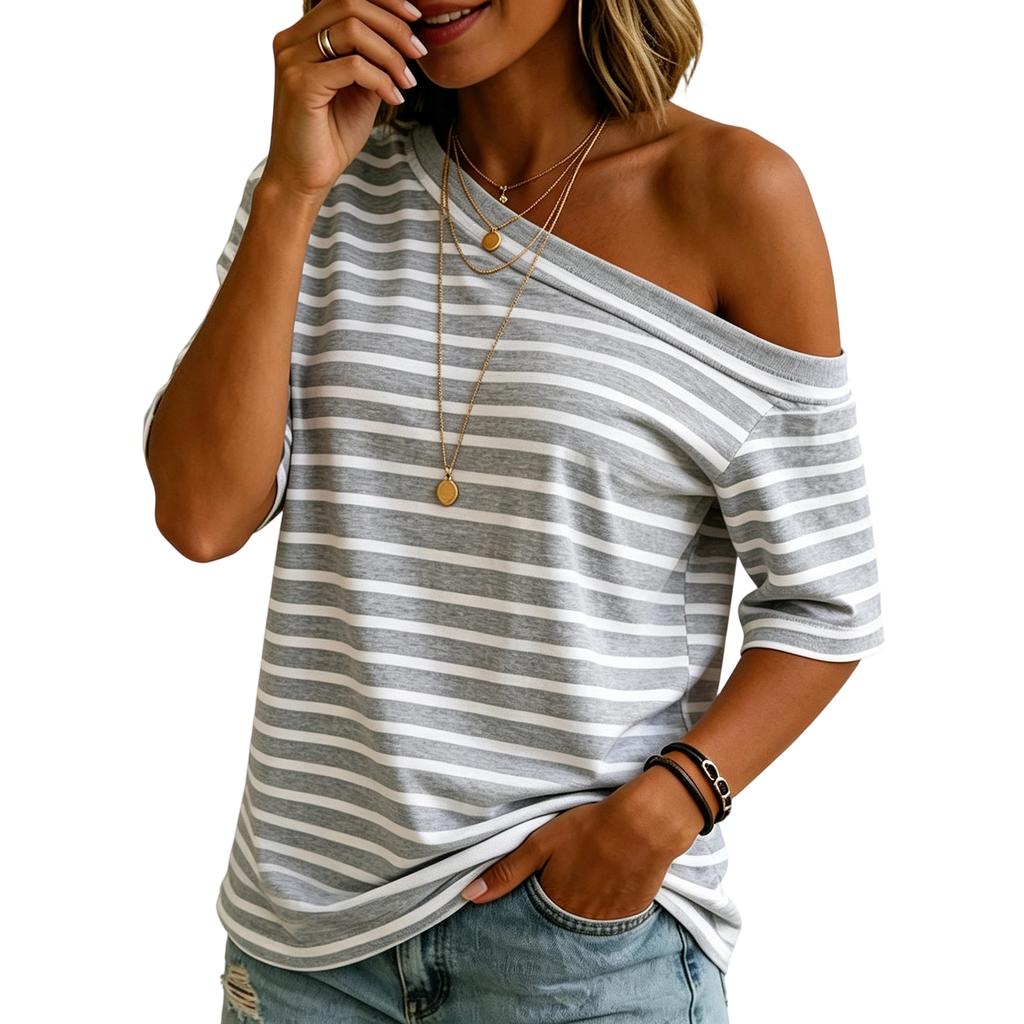 Top a righe da donna, casual e alla moda, con spalle scoperte