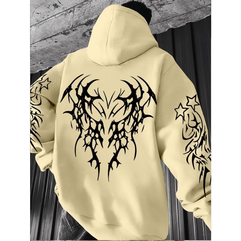Herren Mode Kapuzenpullover mit dunklem Musterdruck, Lässiger vielseitiger Hoodie