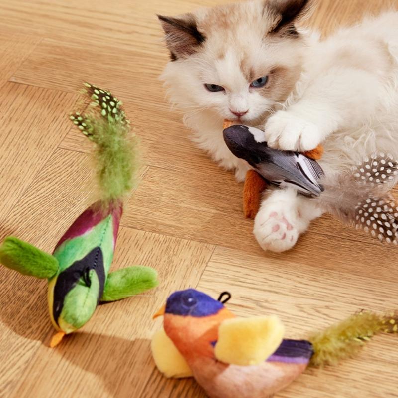 Kitten Chew Toy Sound Toy Teething Soft Bird Toy Chirping Bird with Sound Attractive Bird Shape Teething Toy