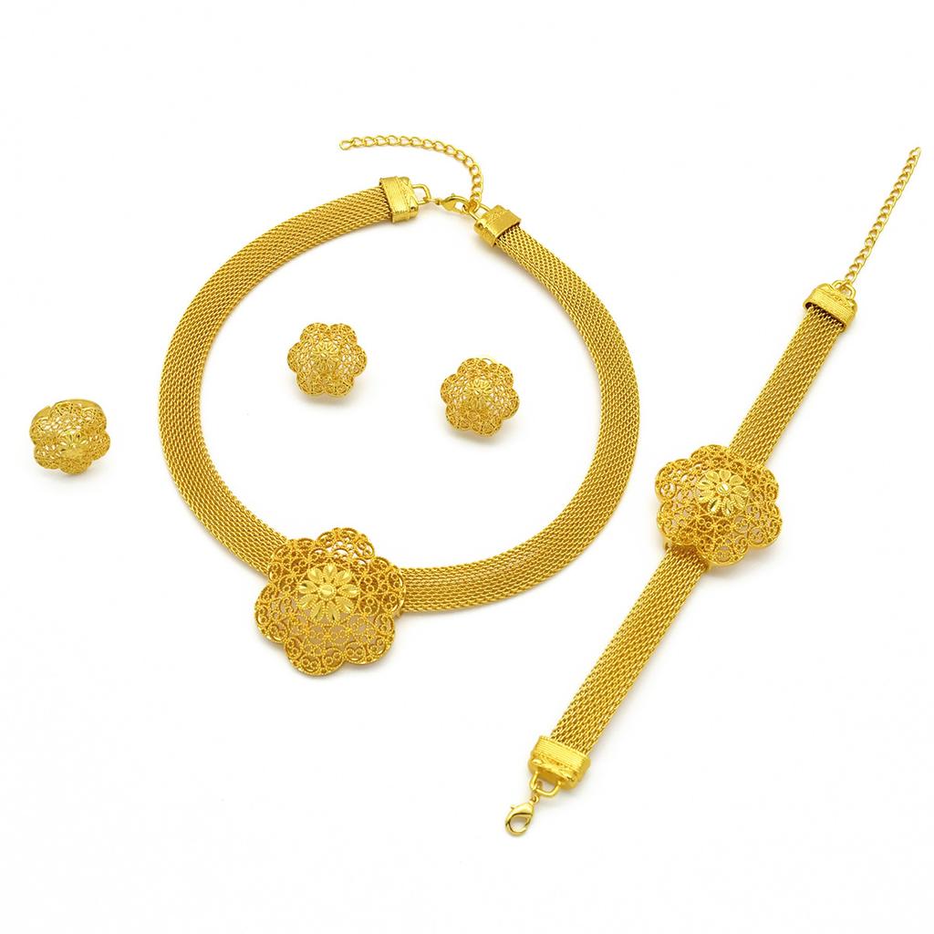 24K Gold Plated Dubai Necklace Earrings Ring Bracelet Set African Bridal Banquet Jewelry Set 2026