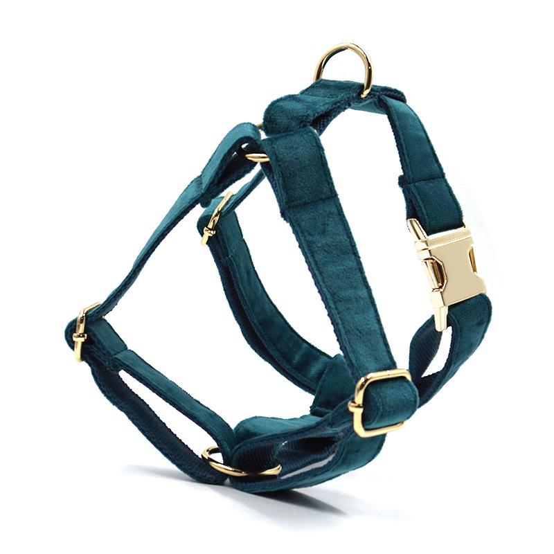 Emerald Velvet Dog Harness with Gold Buckle – Engravable, Anti-Lost, Adjustable Pet Chest Strap Medium