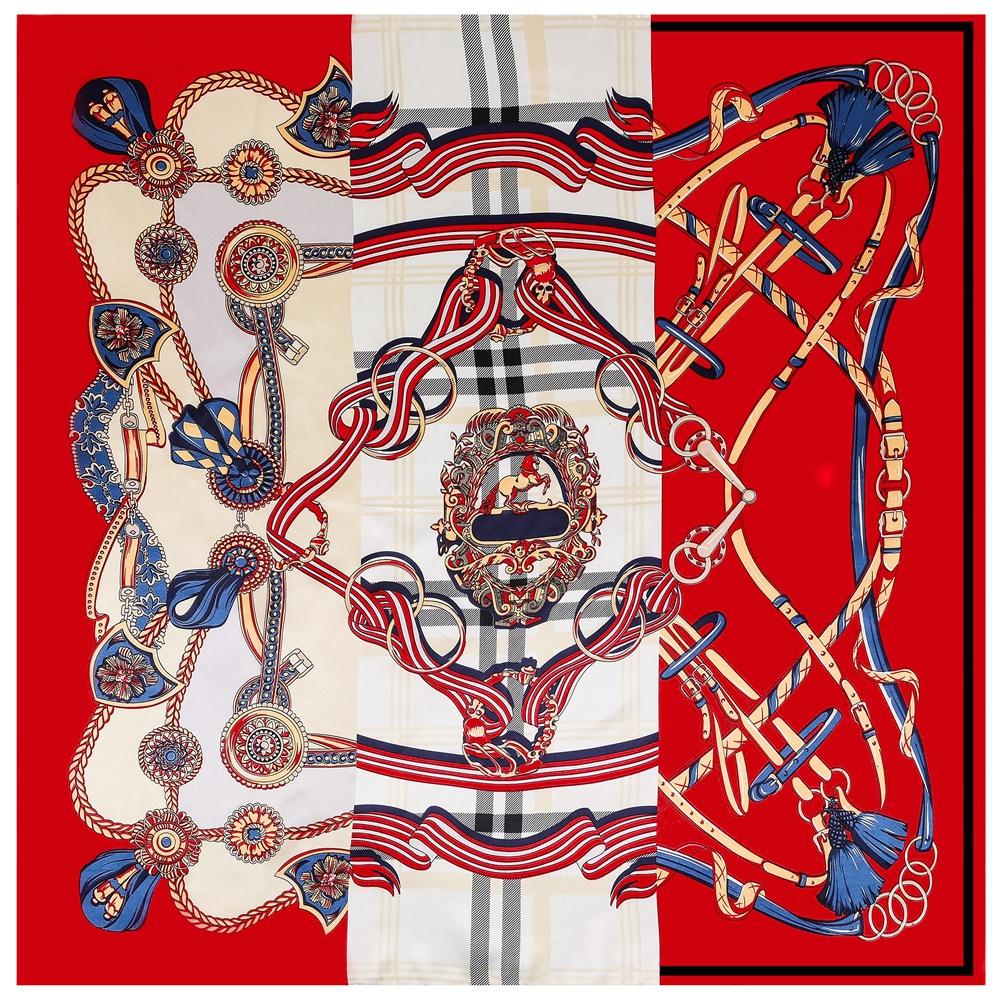 Luxury four leaf clover flower Headband Hijab Bandana Women Satin Silk Scarf Shawl Foulards Femme Square Scarves Wraps 90*90CM