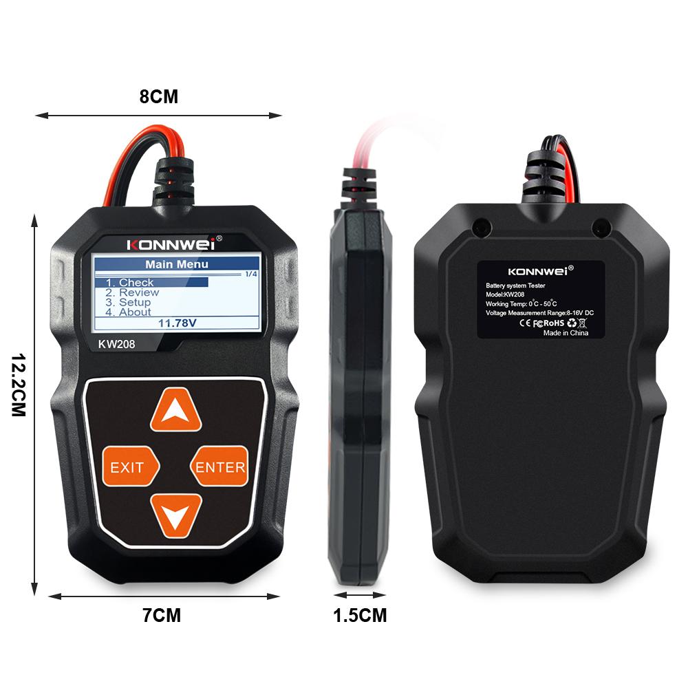 1 Pcs Car Battery Tester 6V 12V, For KONNWEI KW208 Charging System Test Tool Automobile Battery Resistance Tester