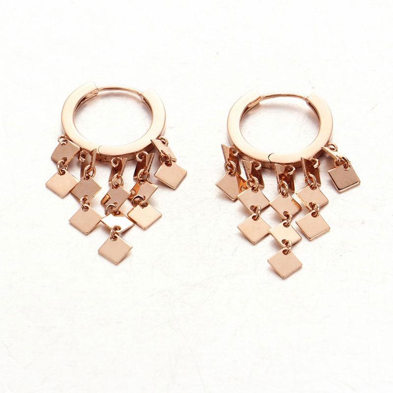 Rose Gold-Plated Pure Rhombus Fringed Ear Buckle Fashionable Simple Exquisite Delicate Purple Gold Women
