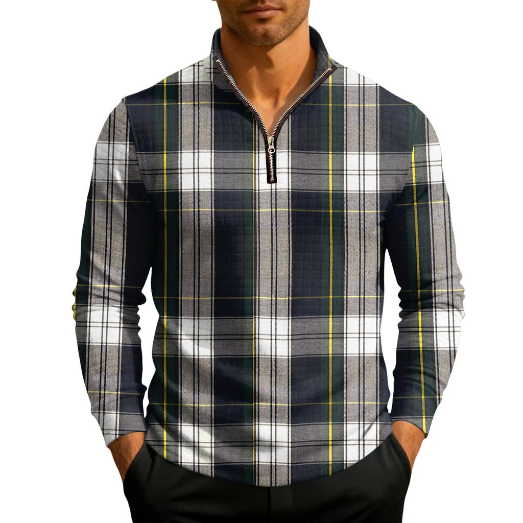 Herrstickad tröja med kvartslång dragkedja och ståkrage