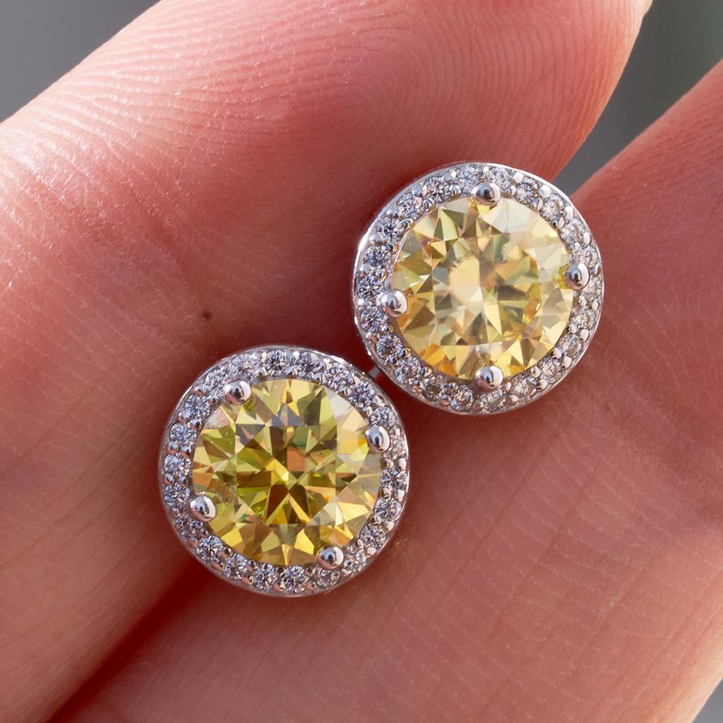 925 Silver 1 Carat Moissanite Round Earrings Engagement Wedding Daily Work Party Travel Luxurious Gift For Women