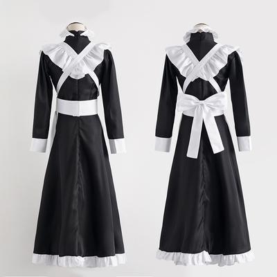 Women Men Maid Outfit Anime Long Dress Black and White Apron Dress Lolita Dresses Cosplay Costume