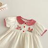 Baby Girls Summer Dress Plaid Bunny Embroidery Doll Collar Cute Toddler Dress